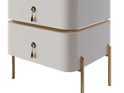 Modern Leather Bedside Table With Beige Finish And Gold Metal Legs 3d model