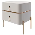 Modern Leather Bedside Table With Beige Finish And Gold Metal Legs