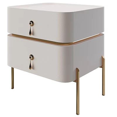 Modern Leather Bedside Table With Beige Finish And Gold Metal Legs 3d model