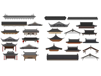 Traditional Architectural Roof Components With Various Oriental Design Styles 3d model