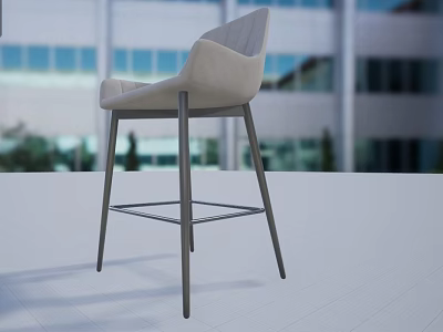 Modern Light Gray Bar Stool With Stylish Metal Legs And Comfortable Seat 3d model