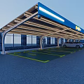 New Energy Solar Charging Parking Lot With Canopy And Parked Cars