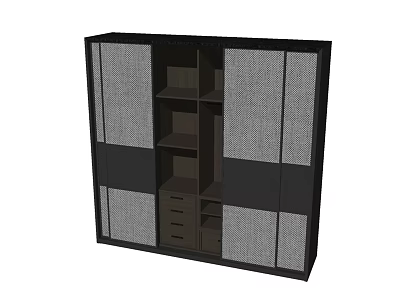 Modern Black and Gray Wardrobe Design With Open Shelves And Drawers 3d model