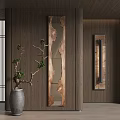 Modern Long Strip Sculpture Carving With Wood Grain And Metal Texture On Wooden Wall