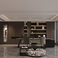 Modern Office Interior With Large Windows City Skyline Wooden Desk Ergonomic Chairs And Sofa Area