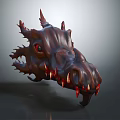 Detailed Mythical Dragon Head 3D Model Showcasing Red Eyes Sharp Teeth Spiked Horns