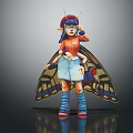 Purple Hair Character With Moth Wings Red Hat Glasses Orange Sweater Blue Shorts Colorful Patterns