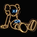 Neon Decorative Light Cartoon Bear Shape With Blue XX Eyes And Belly Against Black Background