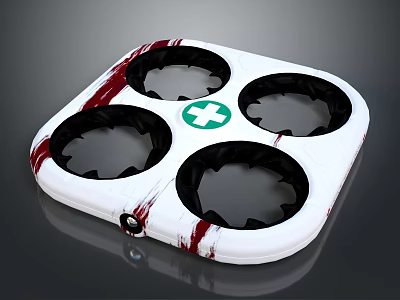 White Medical Equipment With Green Cross And Four Circular Openings 3d model