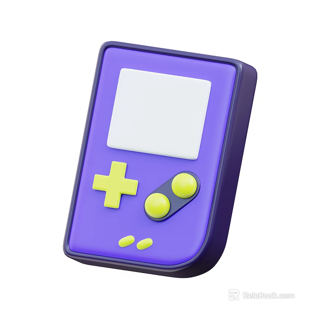 Purple Handheld Game Console With Yellow Cross Button And White Screen 3d model 