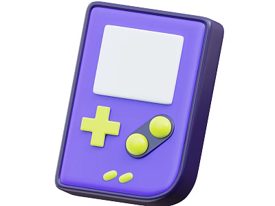 Purple Handheld Game Console With Yellow Cross Button And White Screen 3d model