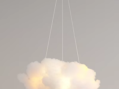 Cloud Shaped Pendant Light Hanging via Thin Wires Against Gray Background with Soft Warm Glow 3d model