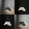 Modern Geometric Pendant Light With White Frame Central Bulb And Black Background 3d model