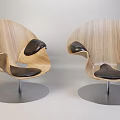 Modern Armchairs With Wooden Frame Black Leather Cushions And Metal Base