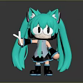 Anime Style Game Character With Turquoise Long Pigtails And Headphones Making Peace Sign