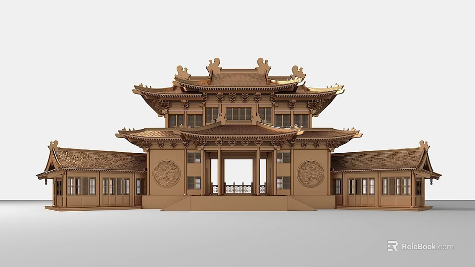Traditional Chinese Classical Architecture With Multi Tiered Roof Ornate Eaves And Intricate Carvings 3d model 