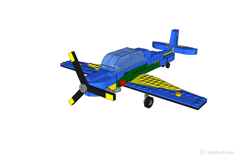 Electric Toy Airplane With Lego Style Blue Body Yellow Wings And Black Propeller 3d model 