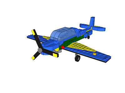 Electric Toy Airplane With Lego Style Blue Body Yellow Wings And Black Propeller 3d model