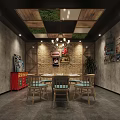 Hotpot Restaurant Modern Interior Design With Colorful Signs And Double Crispy Rice Cakes