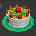 Fresh Fruit Decorated Cake with Strawberries Kiwis and Orange Slices on Green Plate
