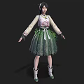 Woman Wearing Traditional Green Floral Skirt With White Pink Top In Standing Pose