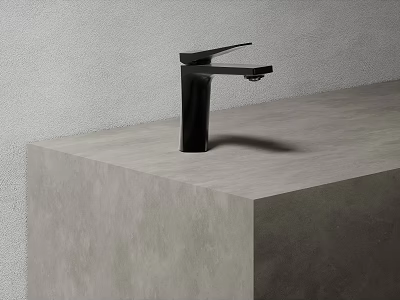 Modern Black Faucet On Sleek Gray Countertop Minimalist Bathroom Interior Design 3d model