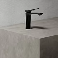 Modern Black Faucet On Sleek Gray Countertop Minimalist Bathroom Interior Design