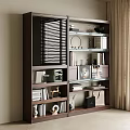 Modern Elegant Bookcase Interior Design With Books Decorative Items And Photo Frames