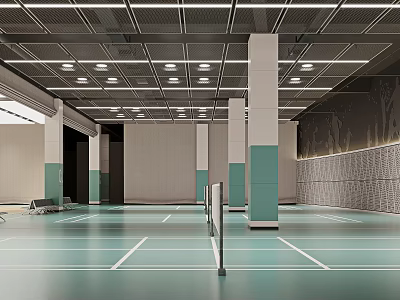 Indoor Badminton Court Sports Facility With Ceiling Lighting And Flooring 3d model