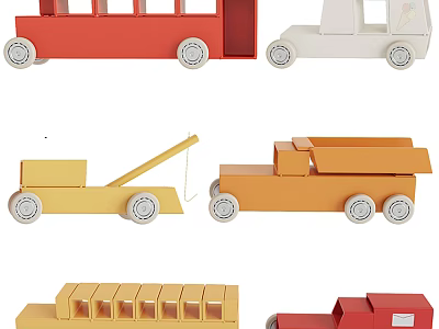 Various Colored Electric Toy Vehicles Including Bus Truck Tow Truck And Dump Truck 3d model