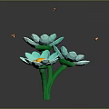 Teal Blue Flowers with Yellow Centers and Green Stems Attracting Small Bees in Bloom