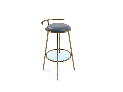 Modern Bar Stool With Golden Metal Frame Gray Padded Seat And Glass Footrest 3d model