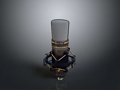 Professional Condenser Microphone With Metal Mesh And Shock Mount Black Gold Design 3d model