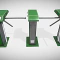 Three Green Vertical Turnstile Gates For Public Access Control System