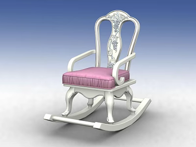 White Carved Children's Rocking Chair With Pink Cushioned Seat And Decorative Backrest 3d model
