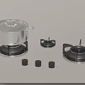 Stainless Steel Cookware Including Pot With Lid Gas Stove Burners And Black Knobs