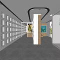 Exhibition Hall Interior With White Display Shelves Long Corridor Aquarium Glass Walls And Sleek Floor