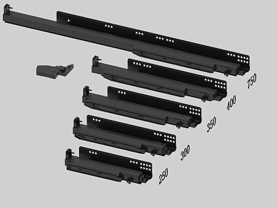 Black Drawer Slides Hardware With Various Sizes For Furniture Assembly 3d model