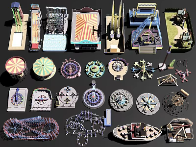 Diverse Amusement Rides Featuring Ferris Wheel Carousel Roller Coaster And Pirate Ship Models 3d model