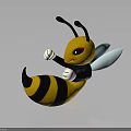 Cute 3D Cartoon Bee Character With Yellow Black Stripes Red Eyes And Transparent Wings