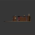 Architectural Miniature Model Featuring Wooden Platform Small Buildings And Furniture Elements