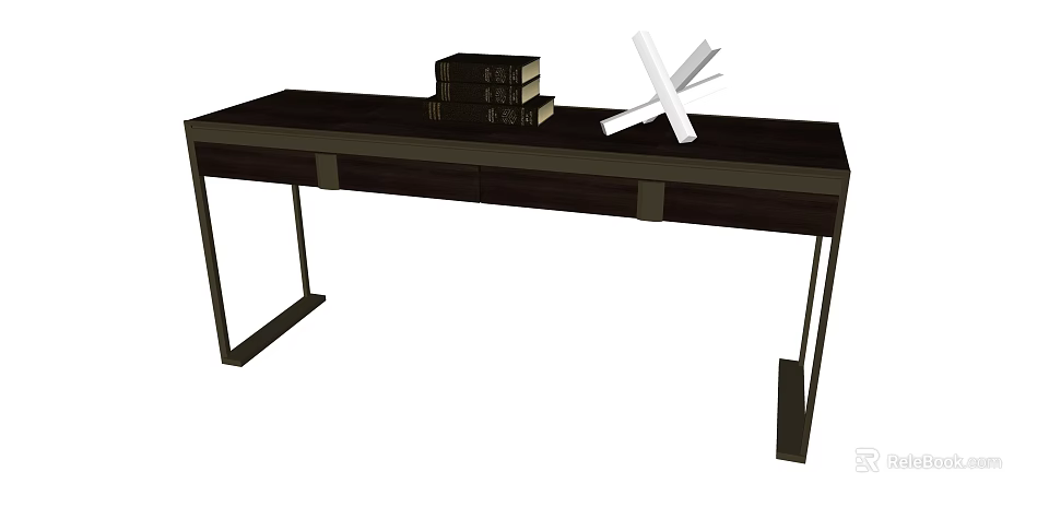 Modern Office Desk with Stack of Books and Crossed Papers on Wooden Top 3d model 