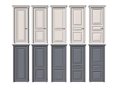 White and Dark Gray Hinged Doors with Various Panel Designs and Handles for Home Interior 3d model