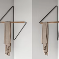 Wall Mounted Bathroom Shelf With Triangular Metal Frame And Wooden Rod Hanging Towel