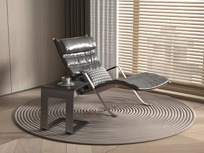 Modern Leather Lounge Chair With Side Table Cup And Round Rug In Bright Interior 3d model
