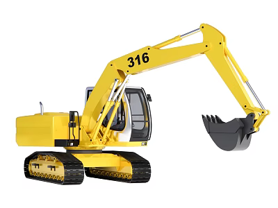 Powerful Yellow 316 Model Excavator Functional Vehicle With Tracks And Bucket 3d model