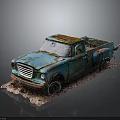 Old Blue Rusty Vintage Truck With Weathered Exterior On Dirt Ground