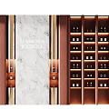 Elegant Cosmetics Boutique Display Shelves with Glass Bottles Gold Accents and Marble Walls