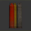 Three Yellow Red Gray Gas Cylinders Essential Household Supplies For Daily Use