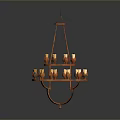 Orange Metal Chandelier With Multiple Candle Shaped Lights And Decorative Frame